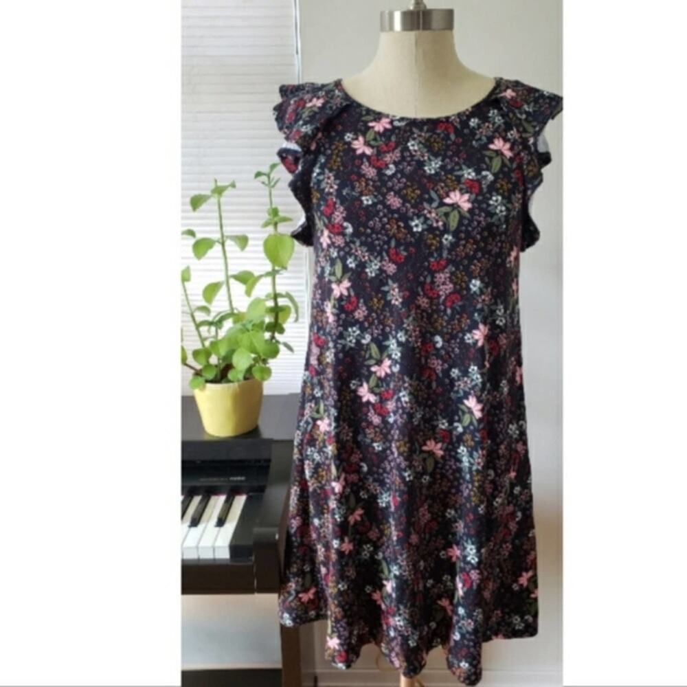 Ann Taylor LOFT Womens Garden Ruffle Sleeveless Swing Dress Navy Size XS